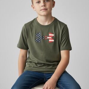 Under Armour Kids' T-shirt 7 olive /army green freedom flag graphic design logo